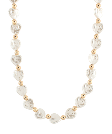 HEART PEARL CCB BALL NECKLACE - CREAM/GOLD