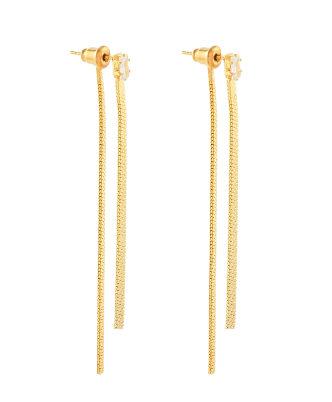 Baguette & Chain Earrings-Gold