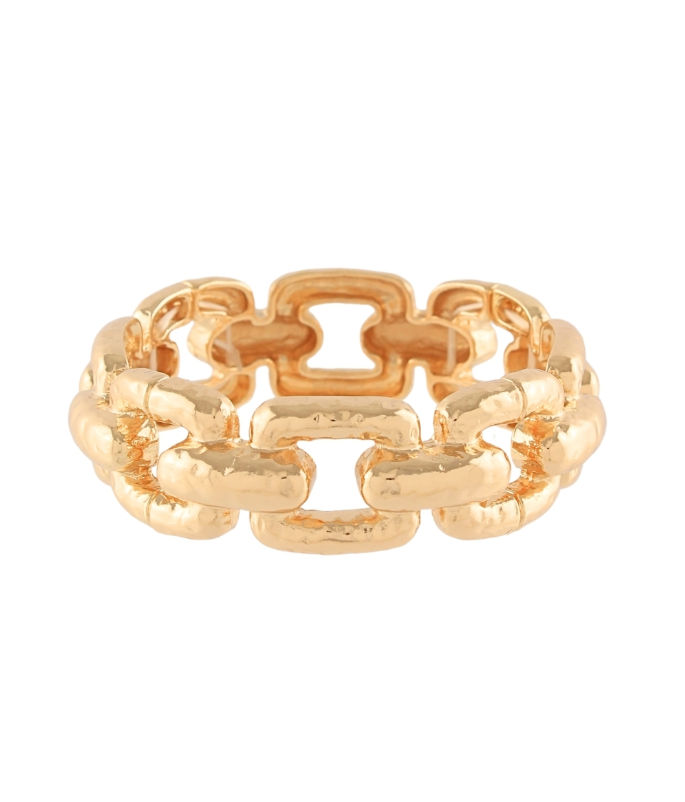 Wide Metal Link Casting Bracelet – Gold