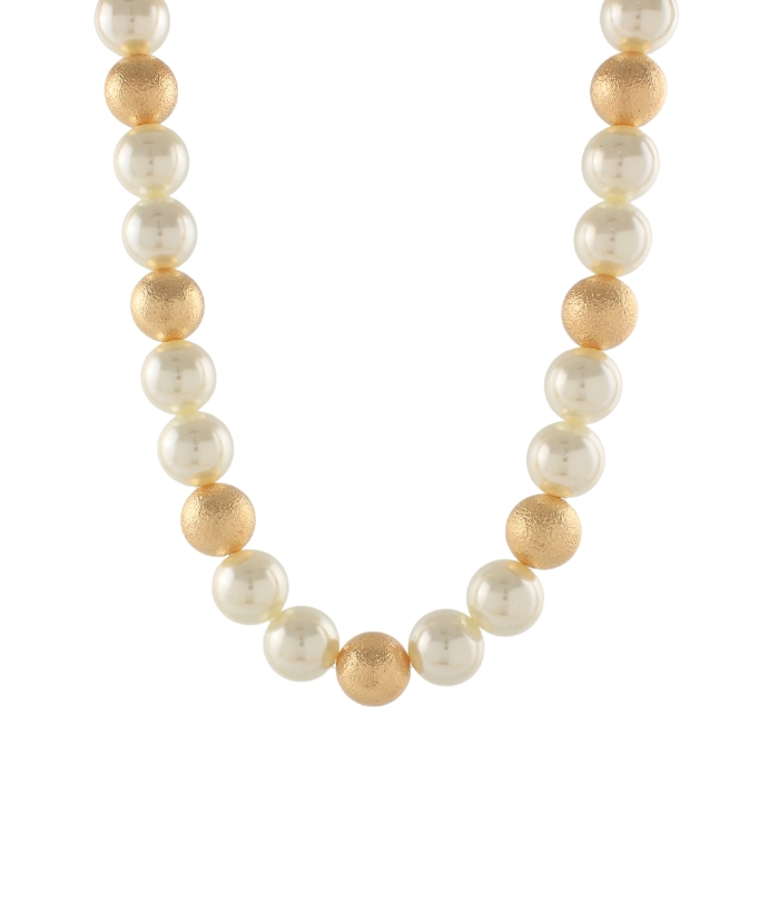18mm Stone & Textured Ball Necklace – Cream