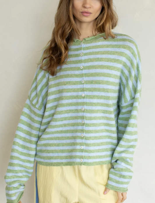 Maybree Striped Cardigan-Matcha