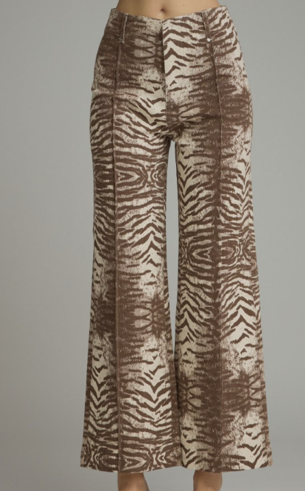 Annie animal print wide leg pants-Brown