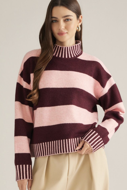 Kourtnie stripe long sleeve sweater-Pink