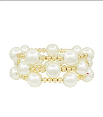 3 Row 14mm Pearl 5mm CCB Mixed Bracelet