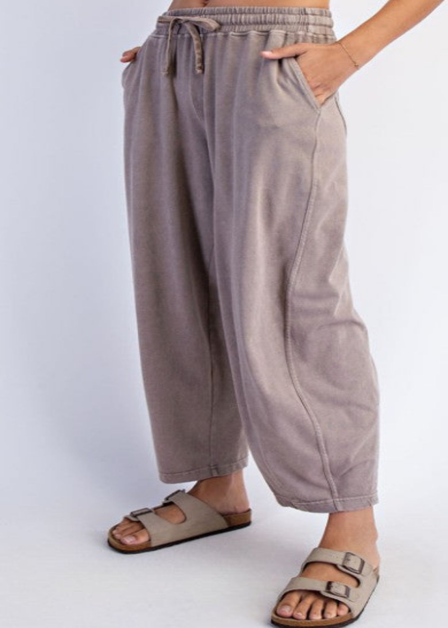 MINERAL WASHED COTTON BARREL PANT