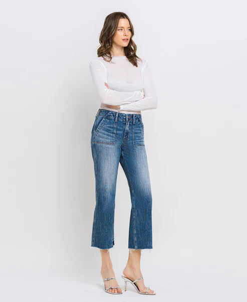 STRAIGHT HIGH RISE CROP JEANS - YACHT