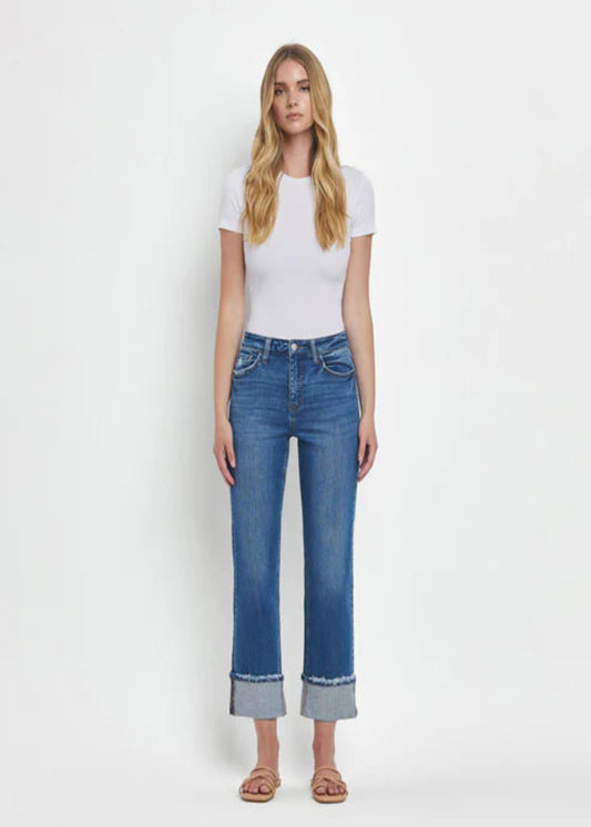Daphne - High Rise Cuffed Straight Jeans