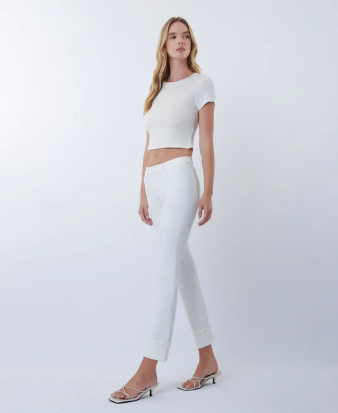 MID RISE CROP SLIM STRAIGHT JEANS - WHITE