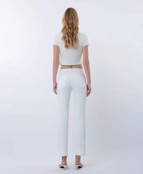 MID RISE CROP SLIM STRAIGHT JEANS - WHITE