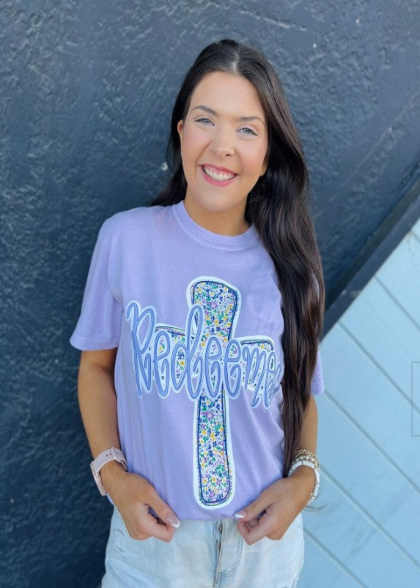 REDEEMED CROSS TSHIRT - ORCHID
