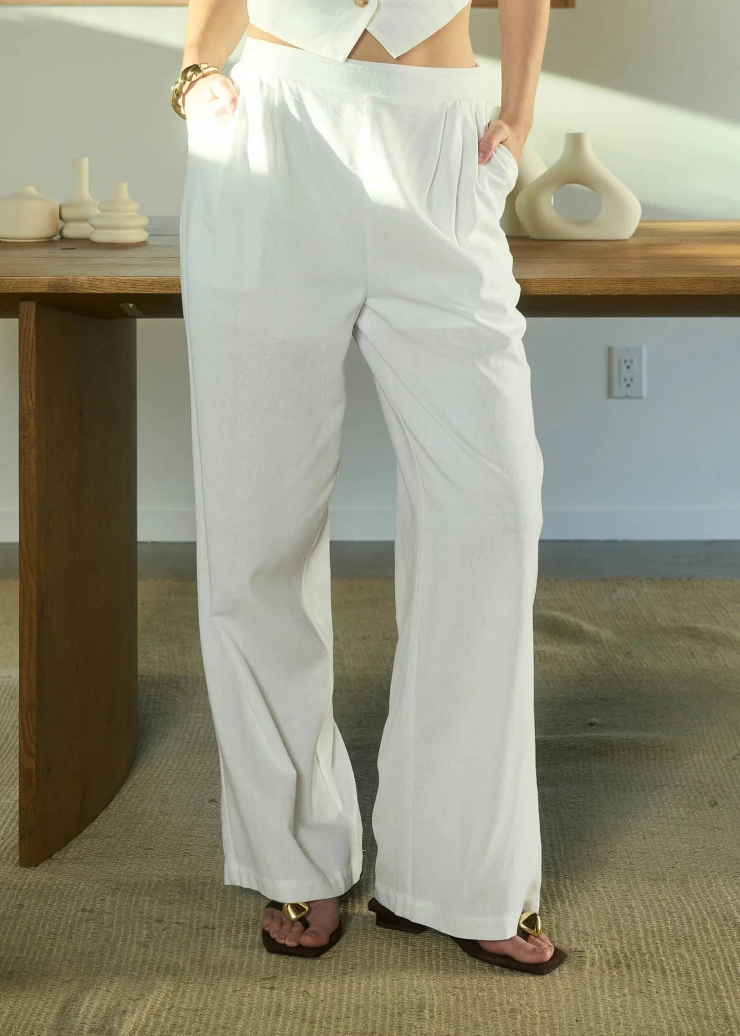 LINEN PANTS-WHITE