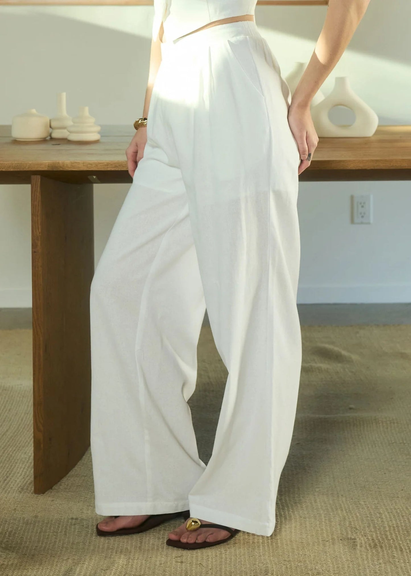 LINEN PANTS-WHITE