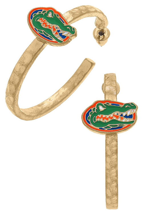 FLORIDA GATORS ENAMEL LOGO HOOP EARRINGS