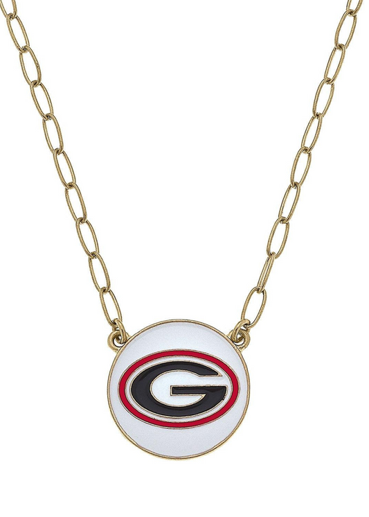 GEORGIA BULLDOG ENAMEL DISC PENDANT NECKLACE