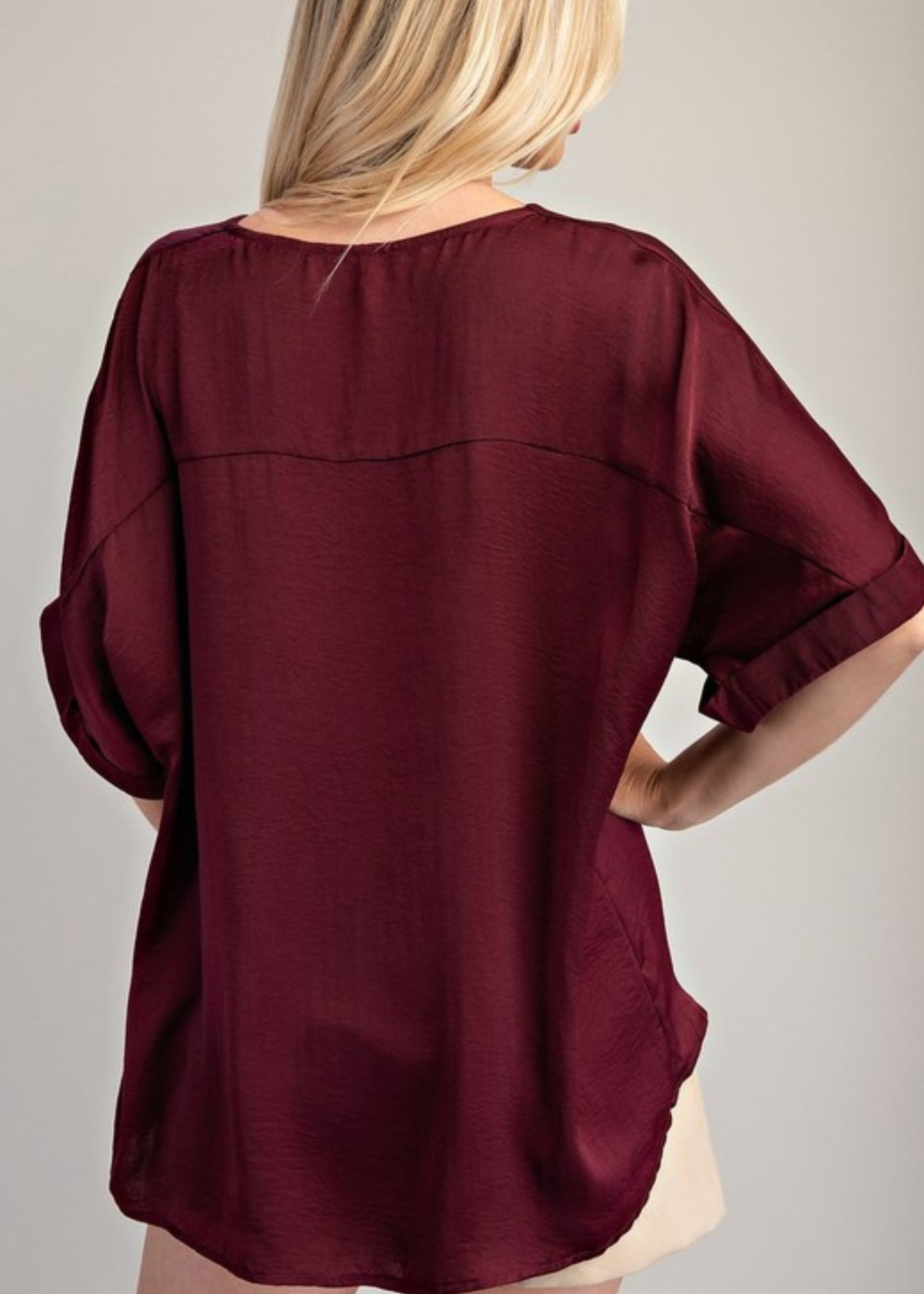 JANE V-NECK HIGH LOW BLOUSE-BURGUNDY