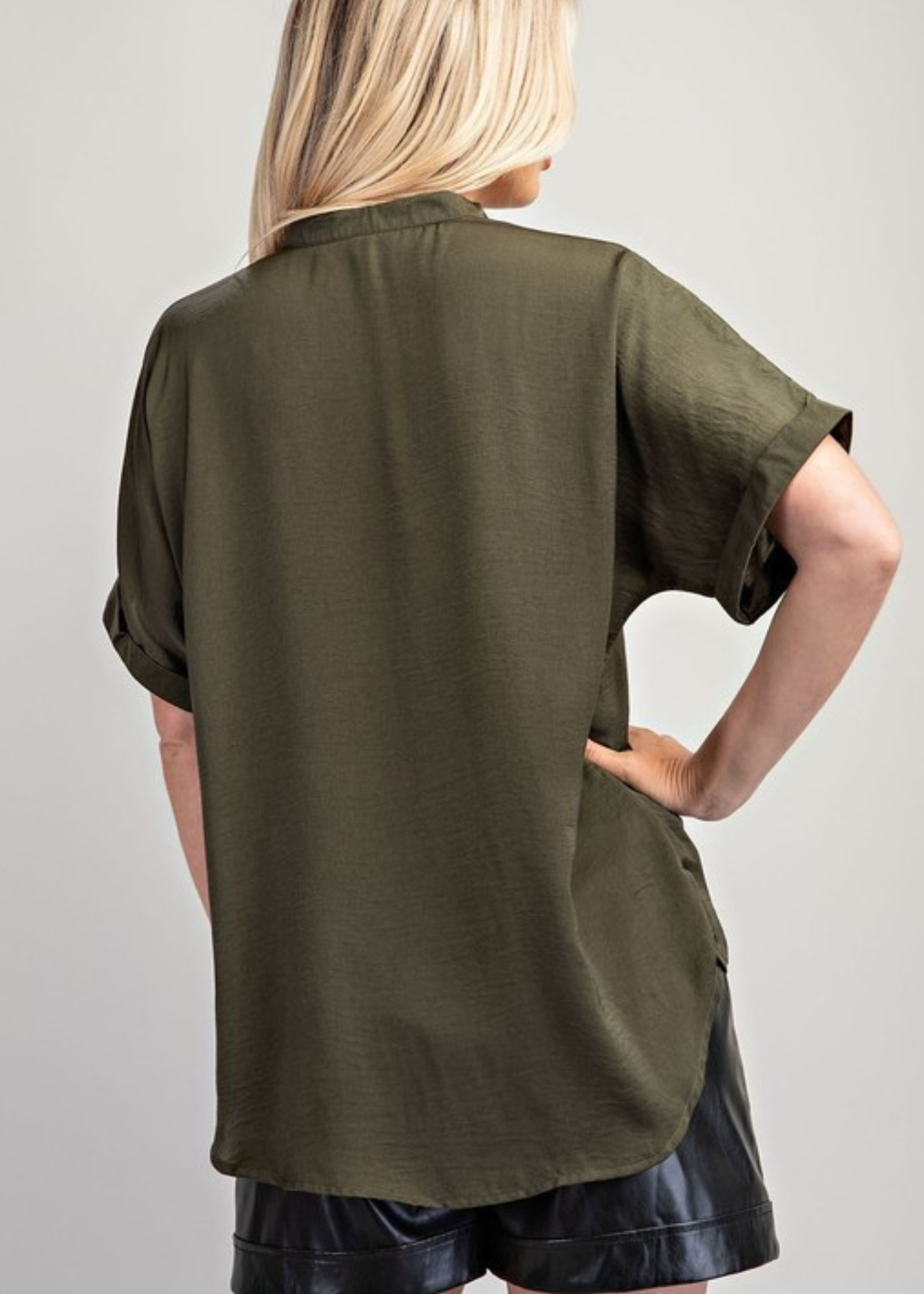 BRAE PLACKET CUFFS SLEEVE TOP-OLIVE