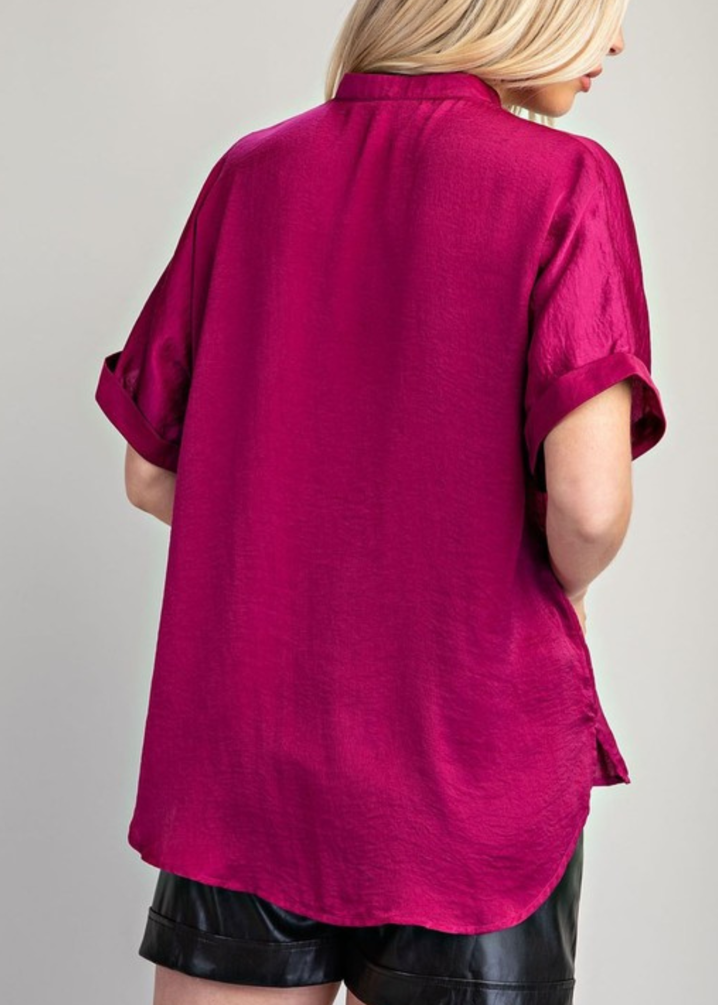 BRAE PLACKET CUFFS SLEEVE TOP-PLUM