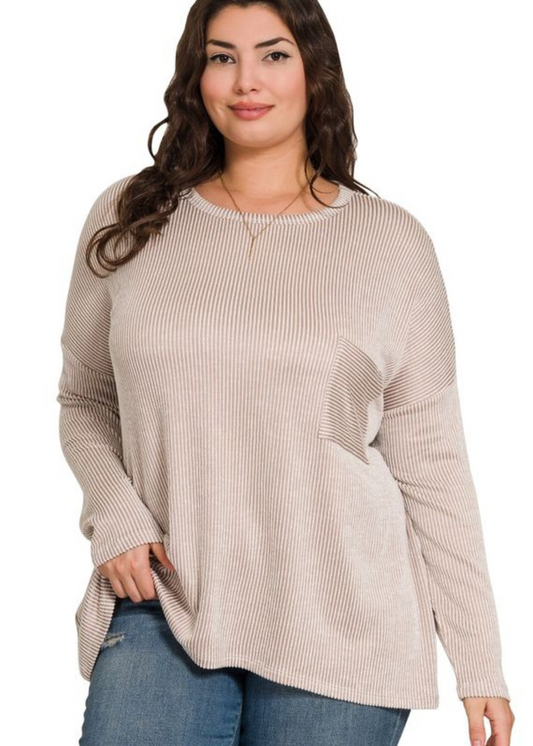 CARLEE RIBBED TOP : ASH MOCHA