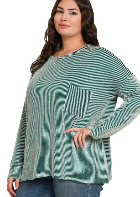 CARLEE RIBBED TOP : DARK GREEN