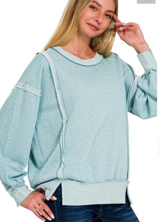 TARRA WASHED SWEATSHIRT : DUSTY TEAL