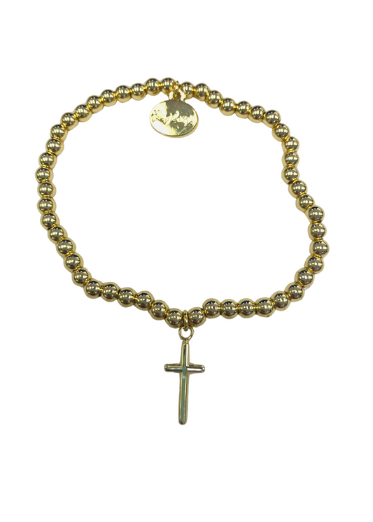 GOLD BALL W/ CROSS CHARM BRACELET-GOLD