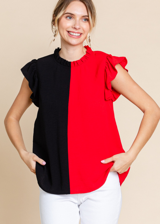 GAMEDAY SPLIT TOP - RED/BLACK