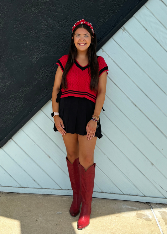 GAMEDAY SWEATER VEST TOP-RED/BLACK