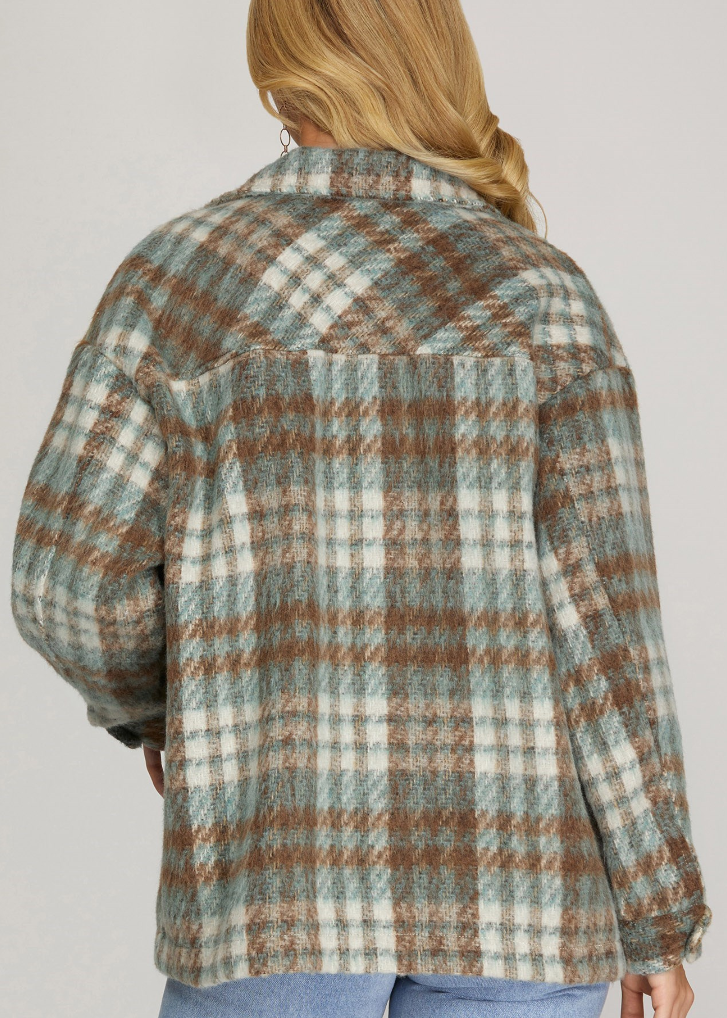 PRESLEY PLAID FLAP POCKET SHACKET-SEAFOAM/CAMEL