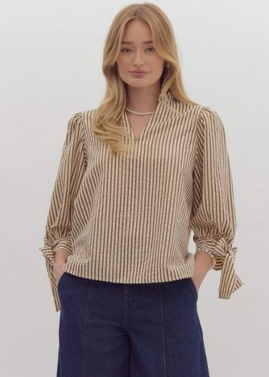 CHARLEE STRIPED TOP: BROWN