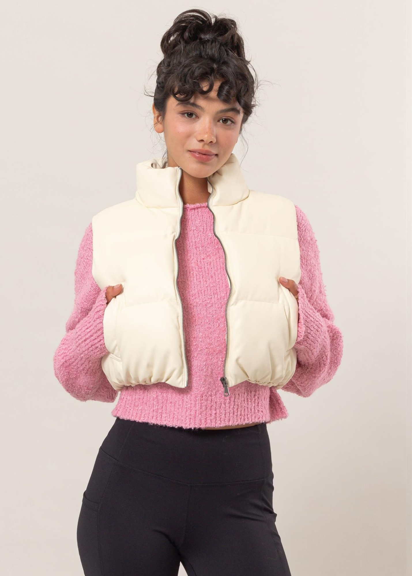 JASMINE LEATHER VEST: CREAM