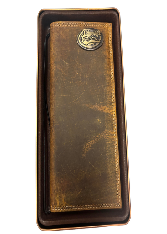 VINTAGE TAN SECRETARY WALLET- BRASS FLORDIA