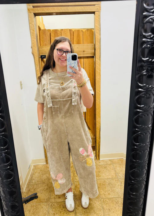 FLOWER PATCH DETAILING ROMPER - LATTE