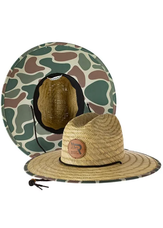 ROOST STRAW HAT LEATHER PATCH-CAMO