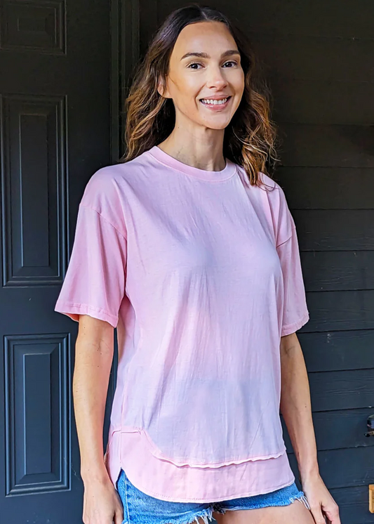 BEACH CREW NECK TOP-BEACH PINK