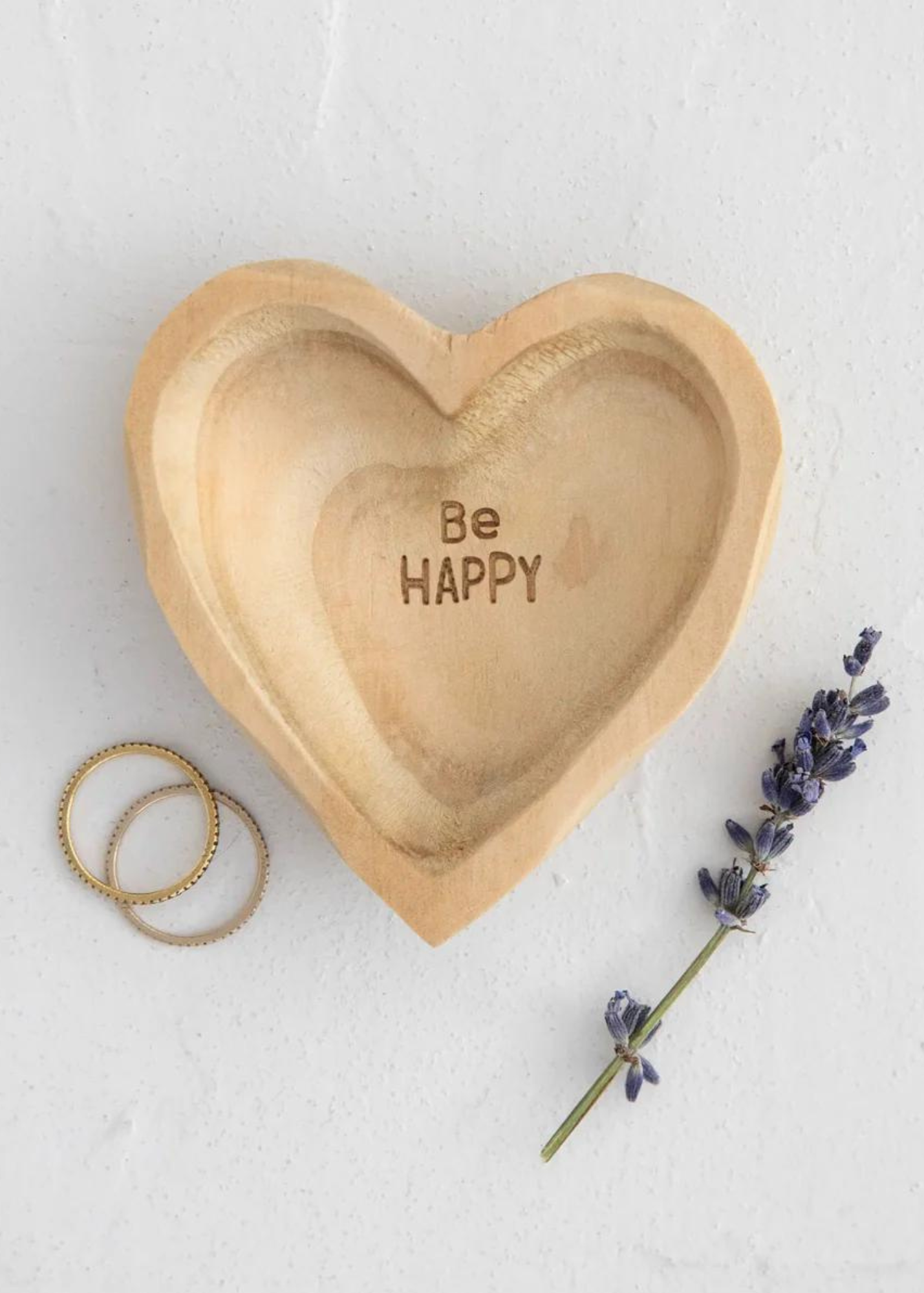 WOODEN HEART TRINKET DISH - BE HAPPY