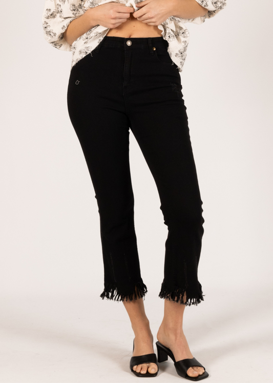 FRINGE DENIM: BLACK