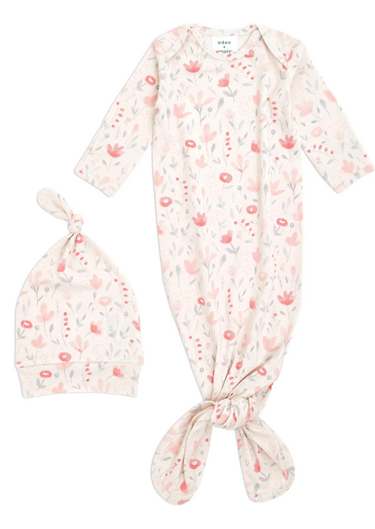 COMFORT KNIT GOWN HAT SET-PERENNIAL : 0-3 MONTHS