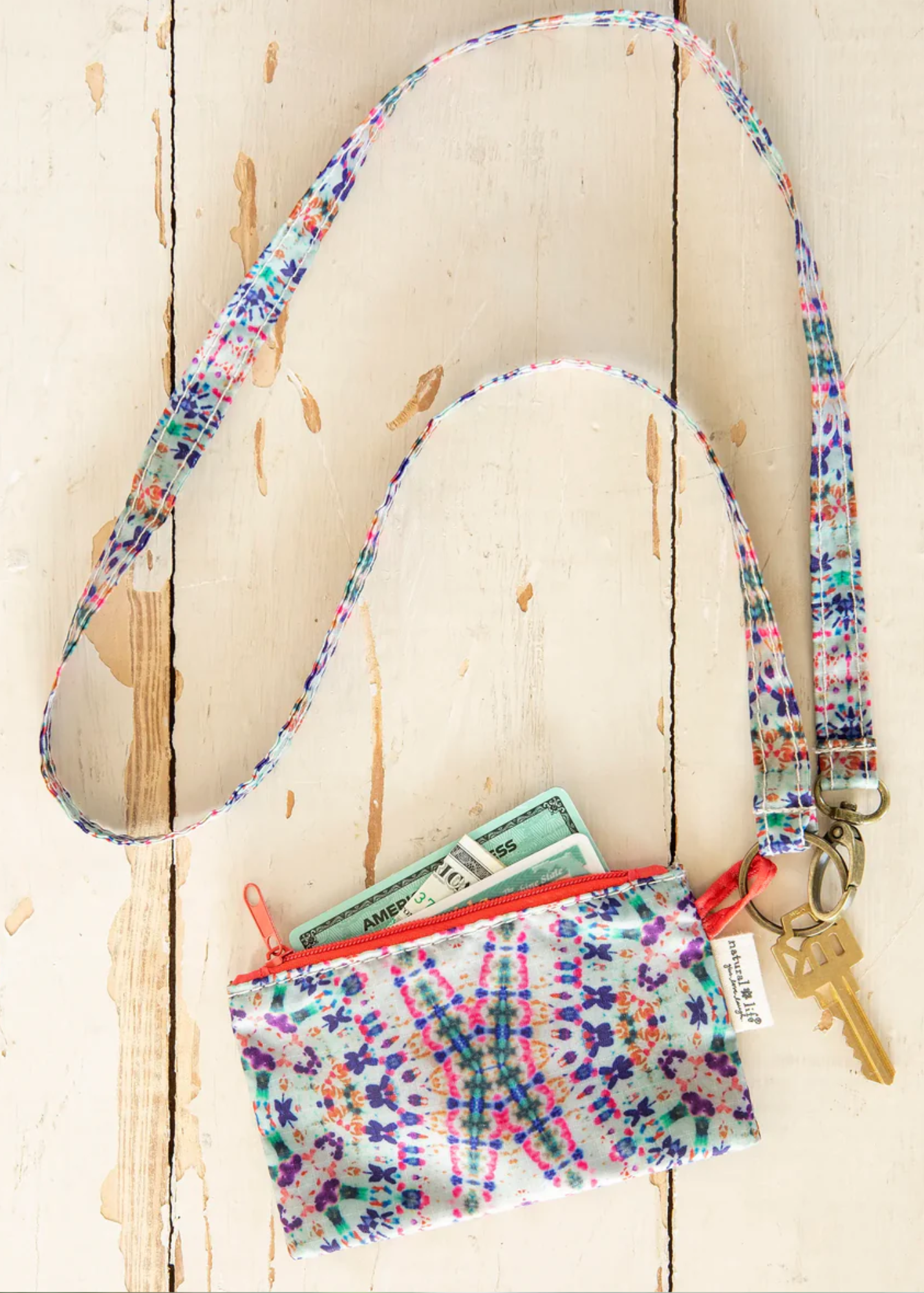 Zip Pouch Lanyard - Dark Cream Tie-Dye