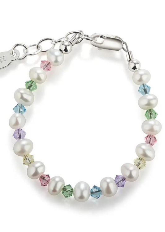 Sterling Silver Multi Crystal Pearl Baby & Kids Bracelet | Medium 1-5 Years