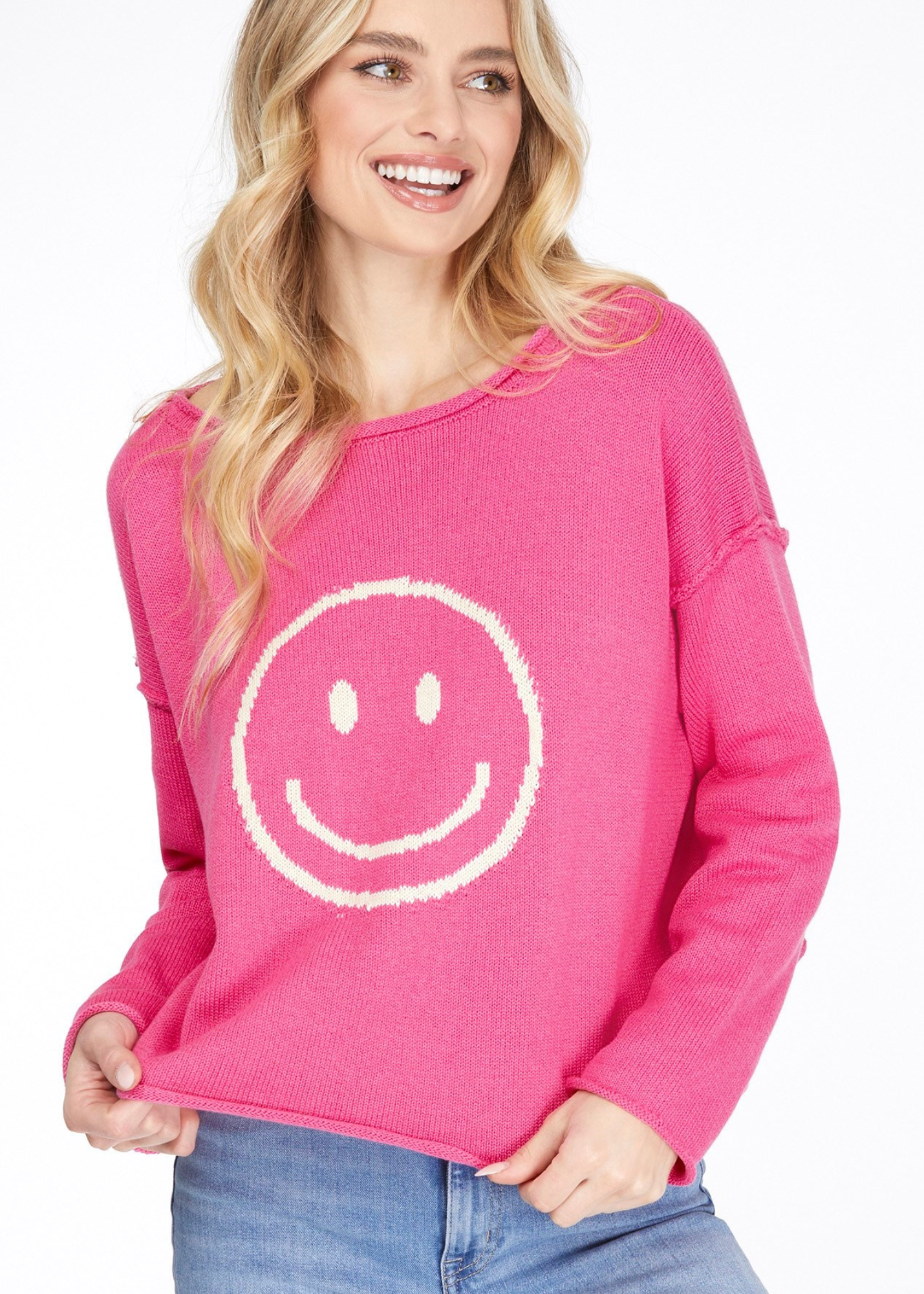 MILEY LS SMILEY FACE STEATER TOP-PINK