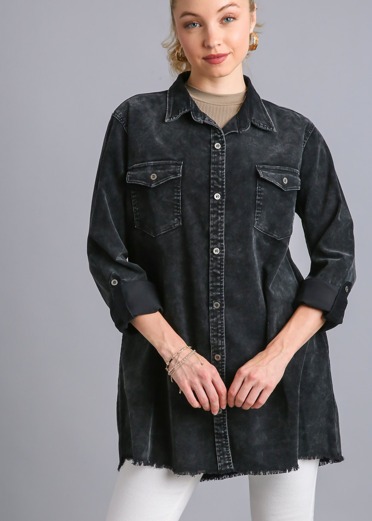 ASHLEY COLLAR BUTTON DENIMEN JACKET-ASH