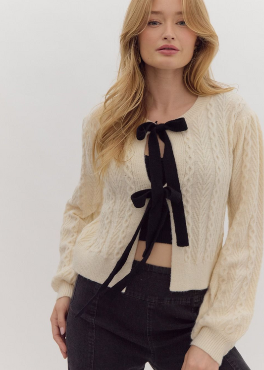 CASEY CABLE KNIT CARDIGAN - CREAM