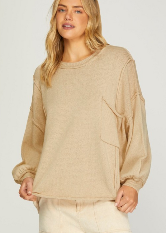 FAITH OVER SIZE SWEATER-LT. TAUPE