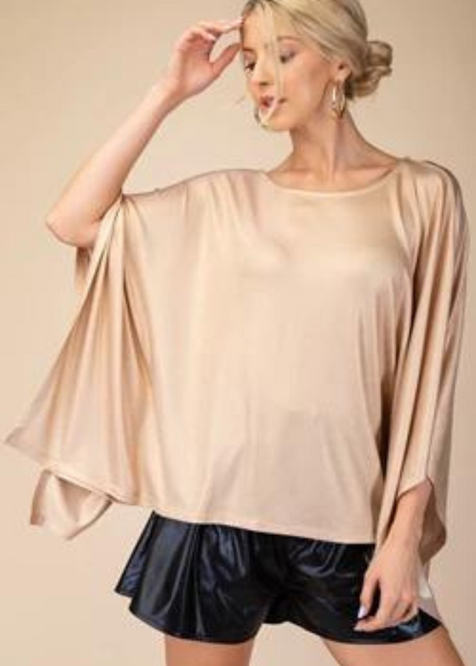 ALLY PONCHO ROUND NECK PONCHO LUREX KNIT TOP