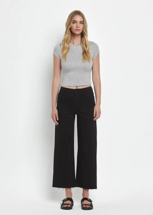 HIGH RISE CROP WIDE LEG JEANS-BLACK