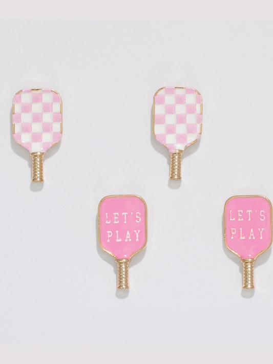 EARRINGS-PINK+WHITE PICKLEBALL DUO