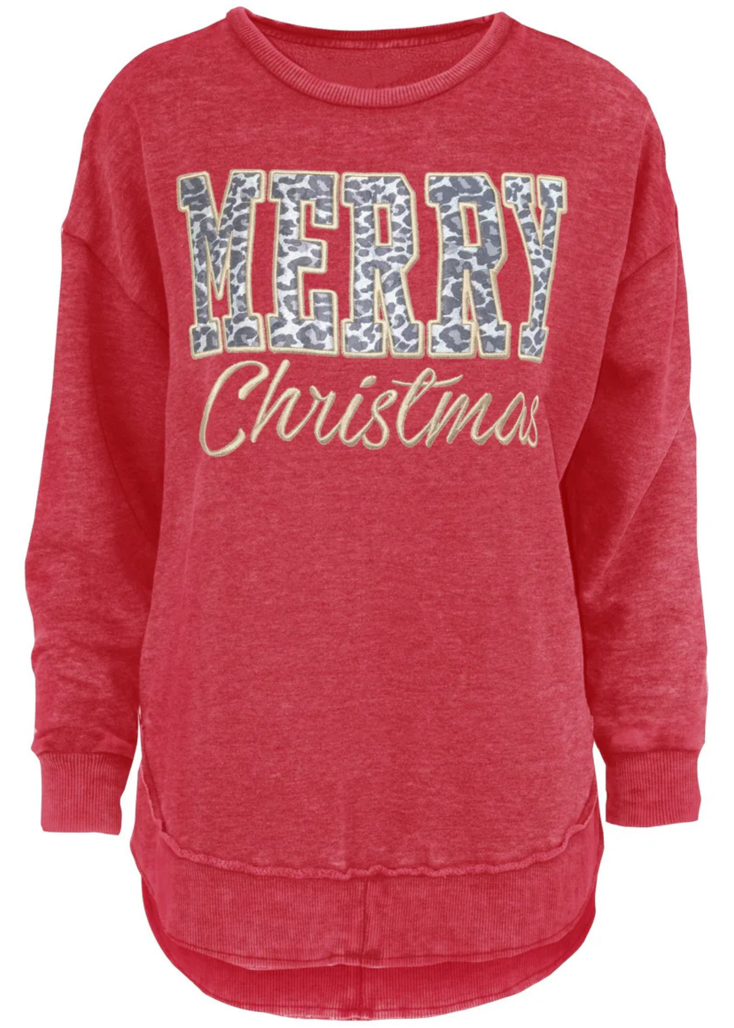 CHRISTMAS LEOPARD LONG SLEEVE FLEECE-RED