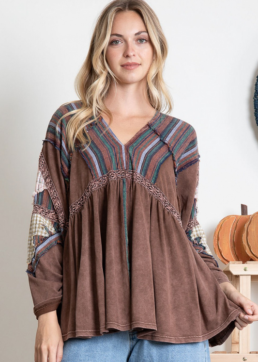 ELENA V NECK TOP : CHARCOAL