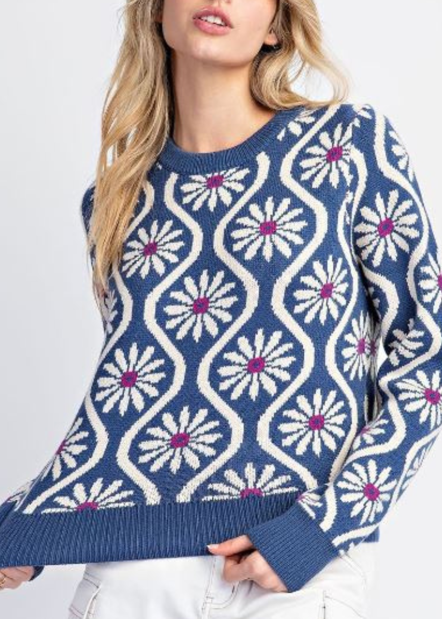 KACI FLORAL PRINTED SWEATER:DENIM