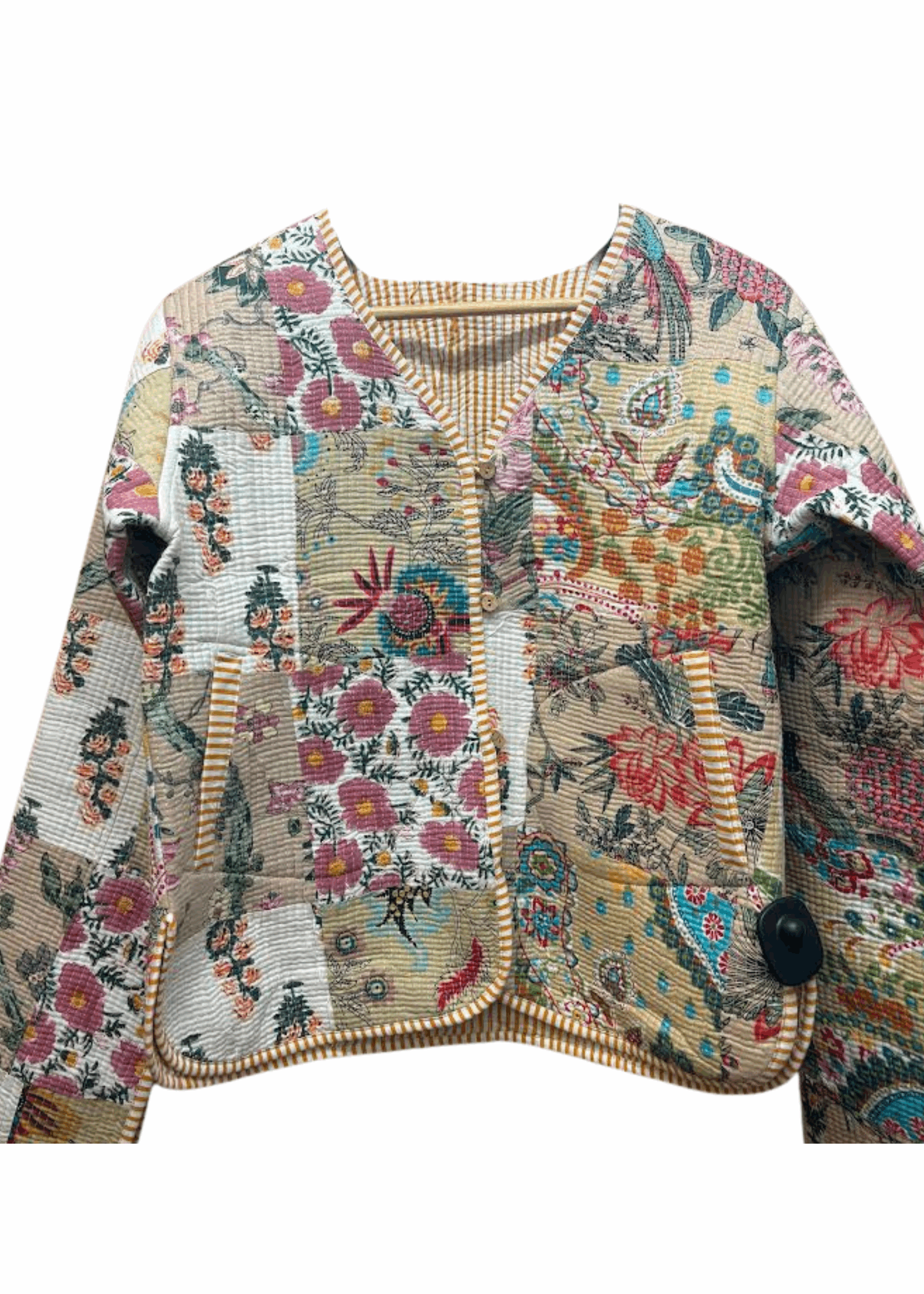 BEIGE QUILTED PATCHWORK JACKET